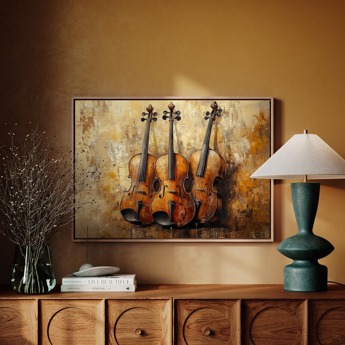 Vintage Three Violins Rustic Warm Classical Oil Painting Poster - Image 3