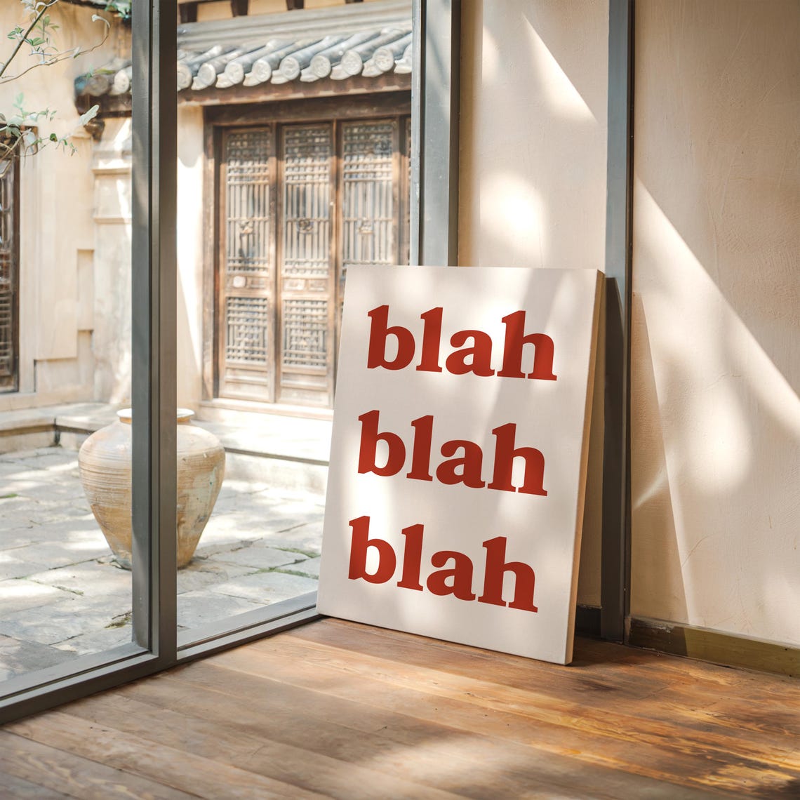 Blah Blah Blah Minimalist Red Typography Modern Home Decor Poster