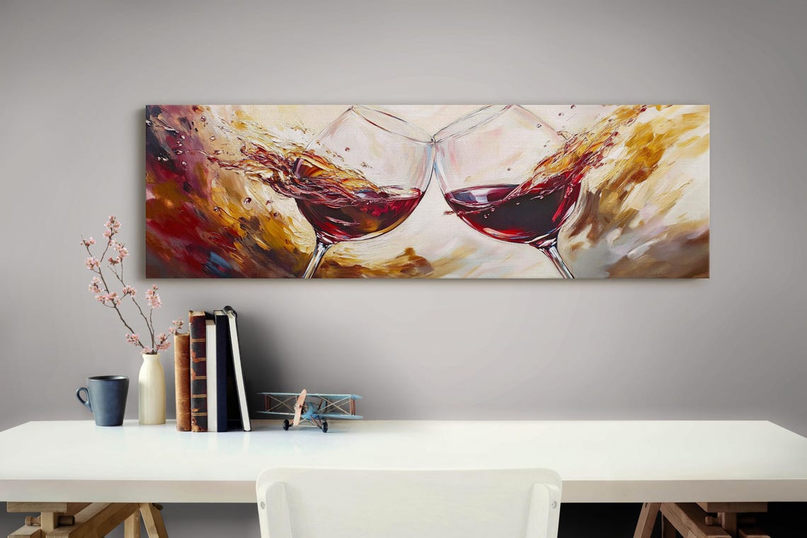 Two Red Wine Glasses Toast Vibrant Splash Abstract Kitchen Poster - Image 2