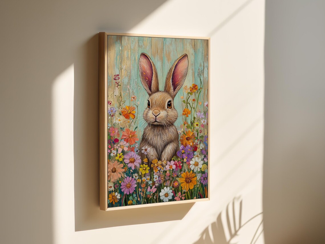 Whimsical Bunny Among Wildflowers, Springtime Art Print - Image 7
