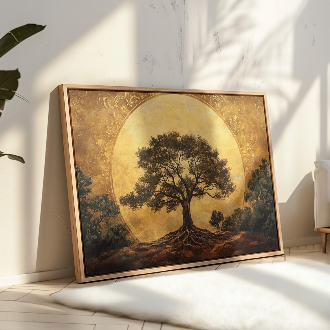 Tree Of Life Silhouette Against Giant Golden Sun Disk Poster - Image 3