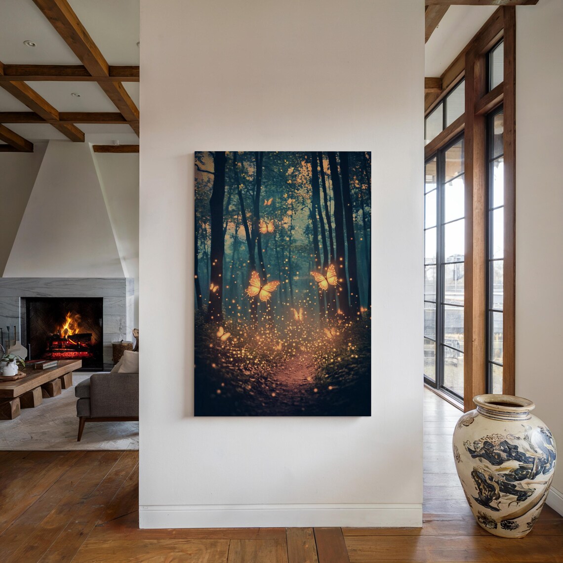 Magical Forest Path With Glowing Butterflies, Art Print - Image 3