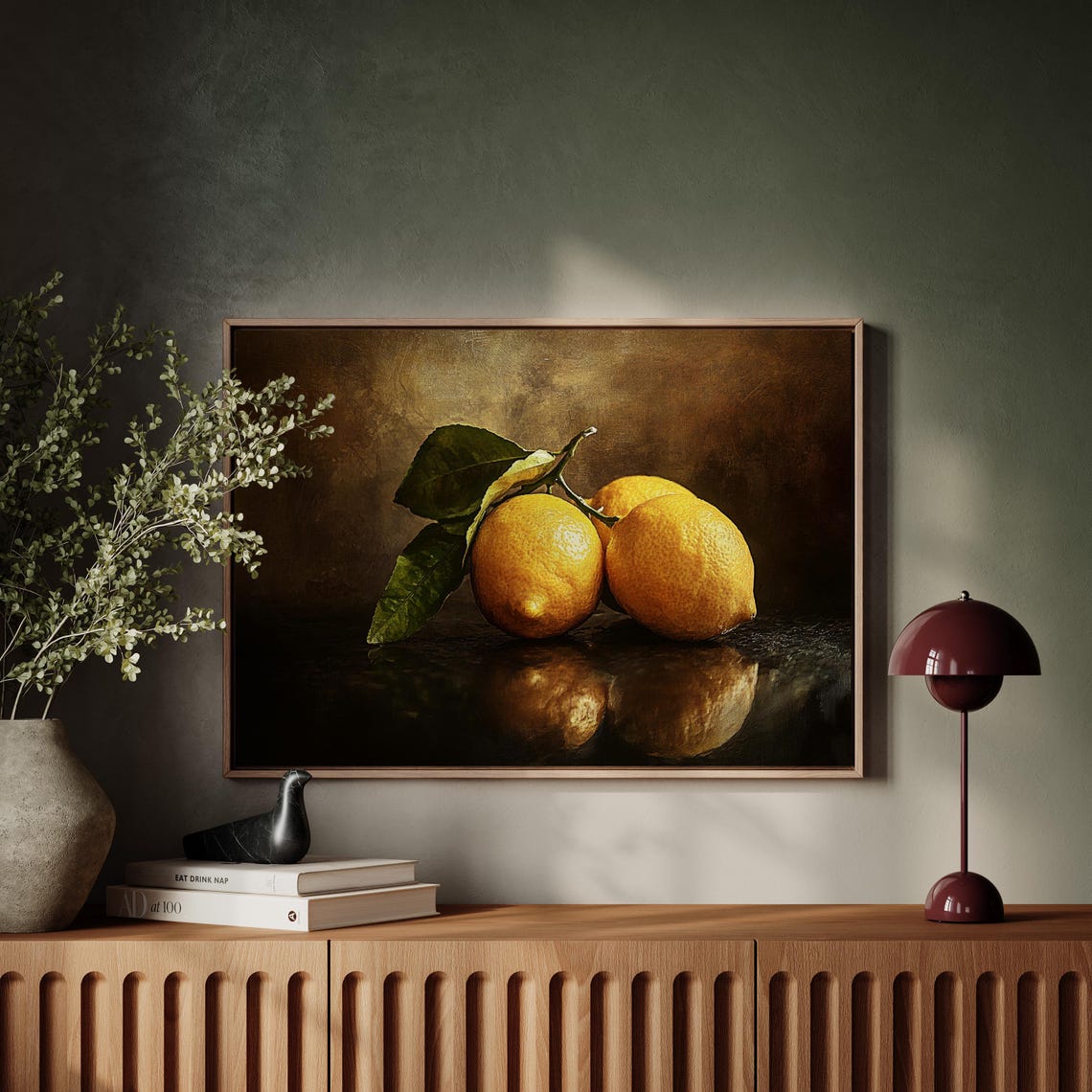 Three Lemons Still Life Painting on Dark Moody Background Poster - Image 4