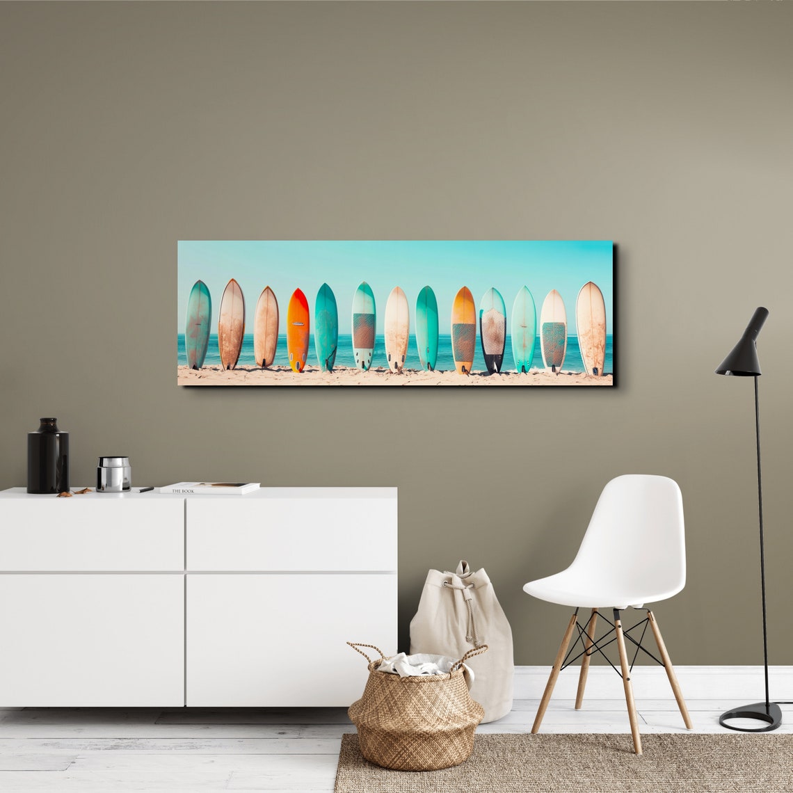 Pastel Color Palette Surfboard Lineup Ready To Hang Panoramic Wall Art Prints Retro Style Surf Art Panoramic Wall Art - Image 5