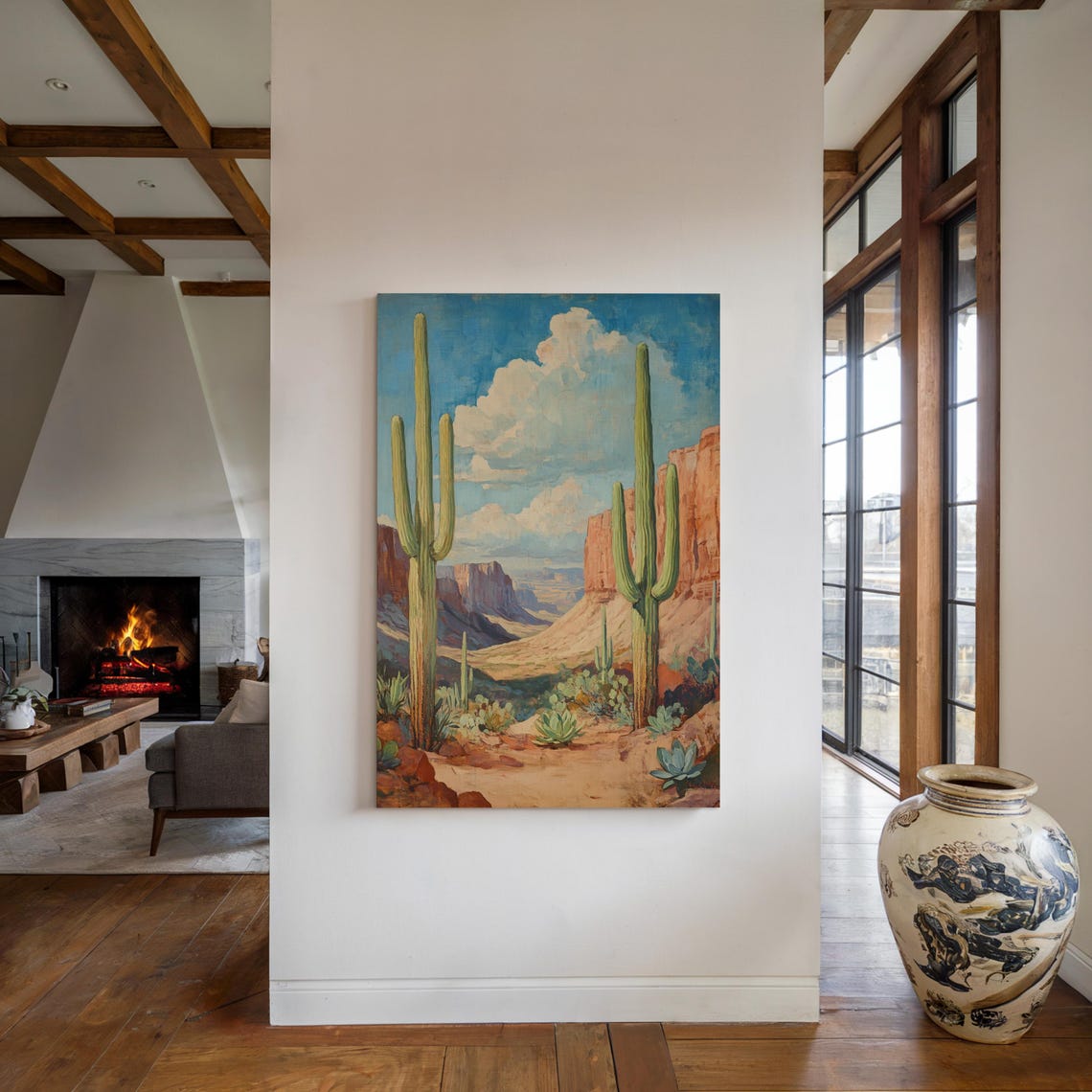 Saguaro Cactus Desert Scene Red Rock Canyon Vintage Style Poster - Image 5