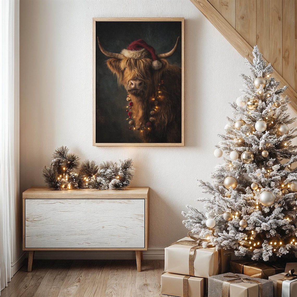Highland Cow Christmas Wall Art, Art Print