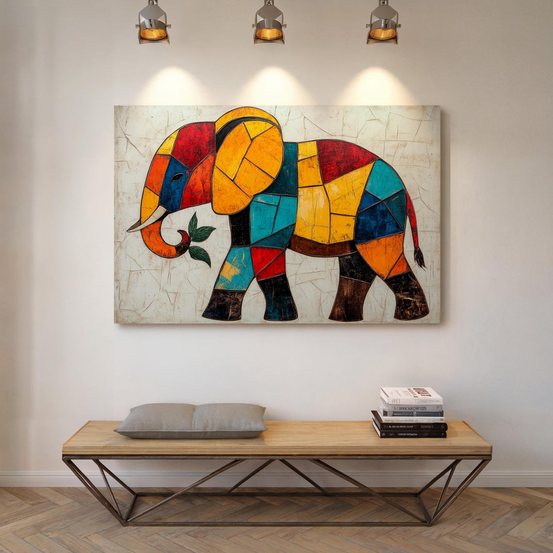 Geometric Patchwork Elephant Vibrant Stained Glass Style Art Poster - Image 5