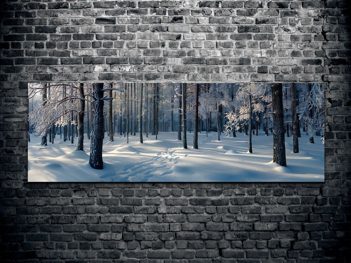 Frosted Winter Forest Cool Blue Snow Panoramic Nature Poster - Image 2