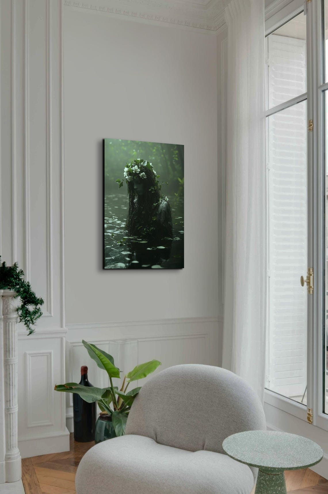Woodland Water Spirit with Leaf Crown Dark Forest Wall Poster - Image 7