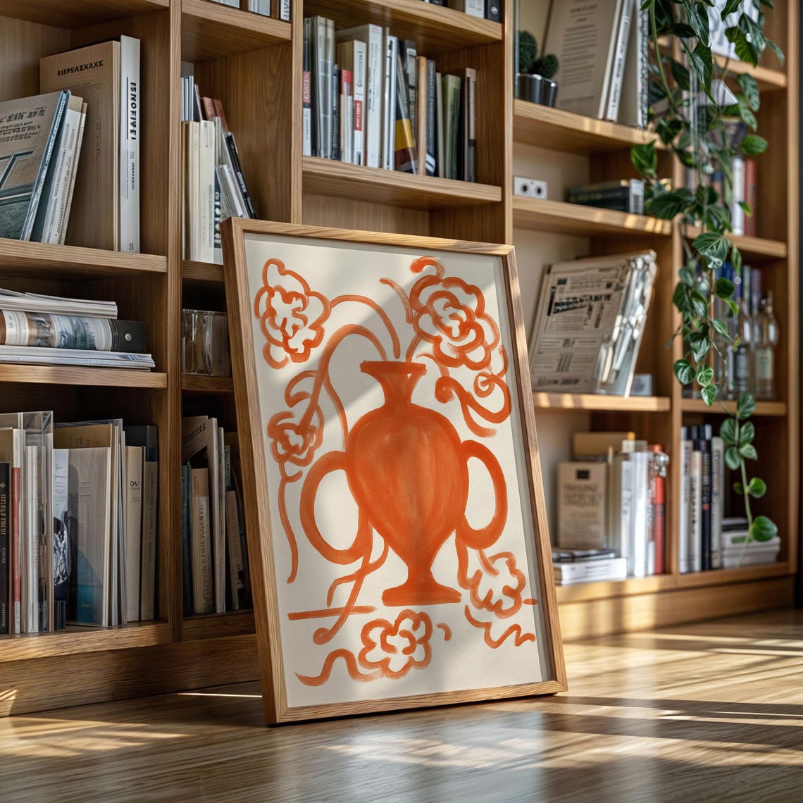 Terracotta Vase Minimalist Floral Line Art Mediterranean Print