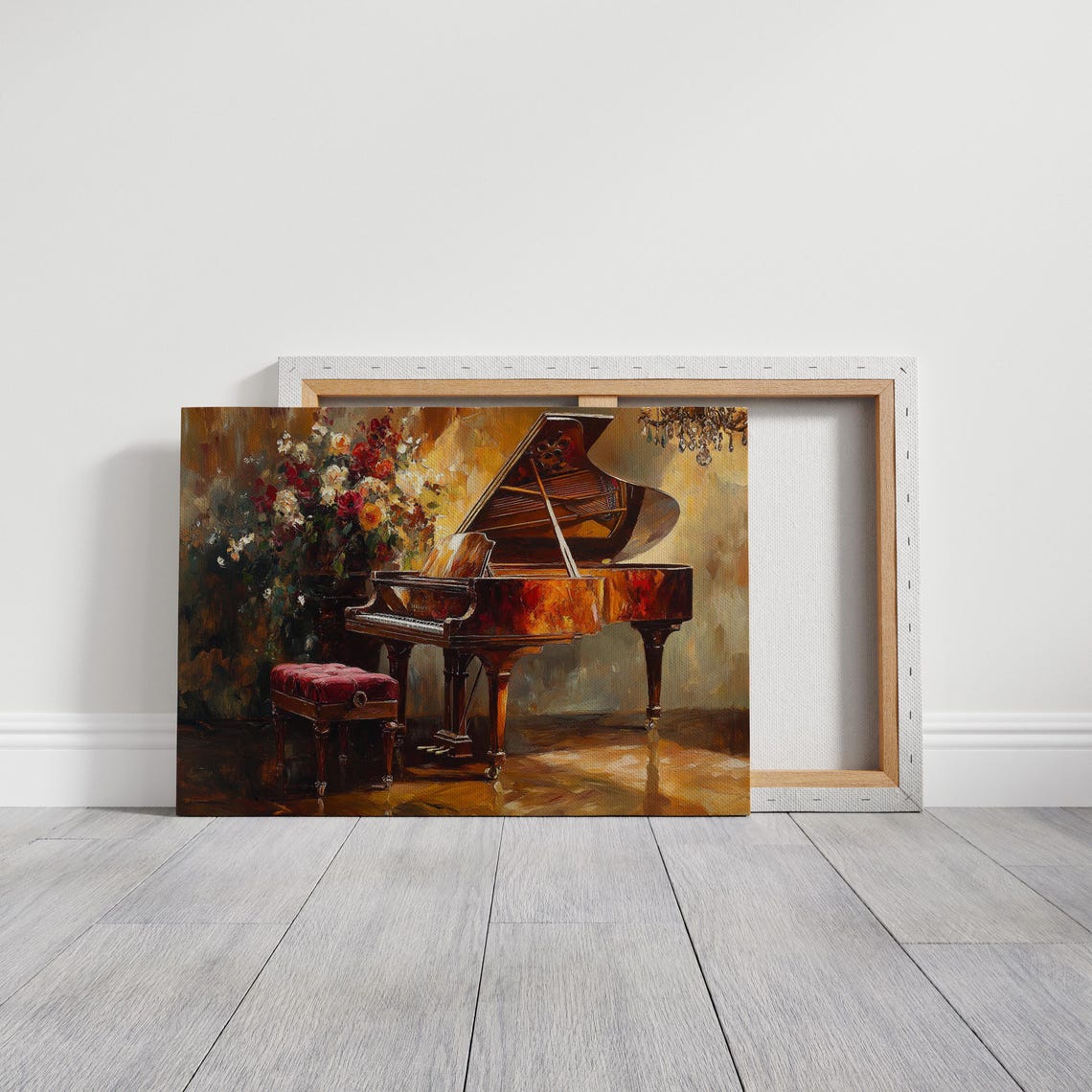 Vintage Grand Piano With Roses Romantic Warm Golden Oil Poster - Image 2