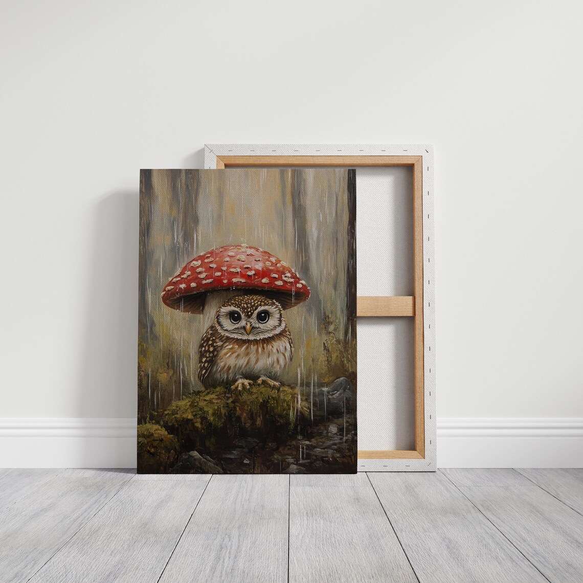 Enchanted Owl Under Red Mushroom, Woodland Art Print - Image 3