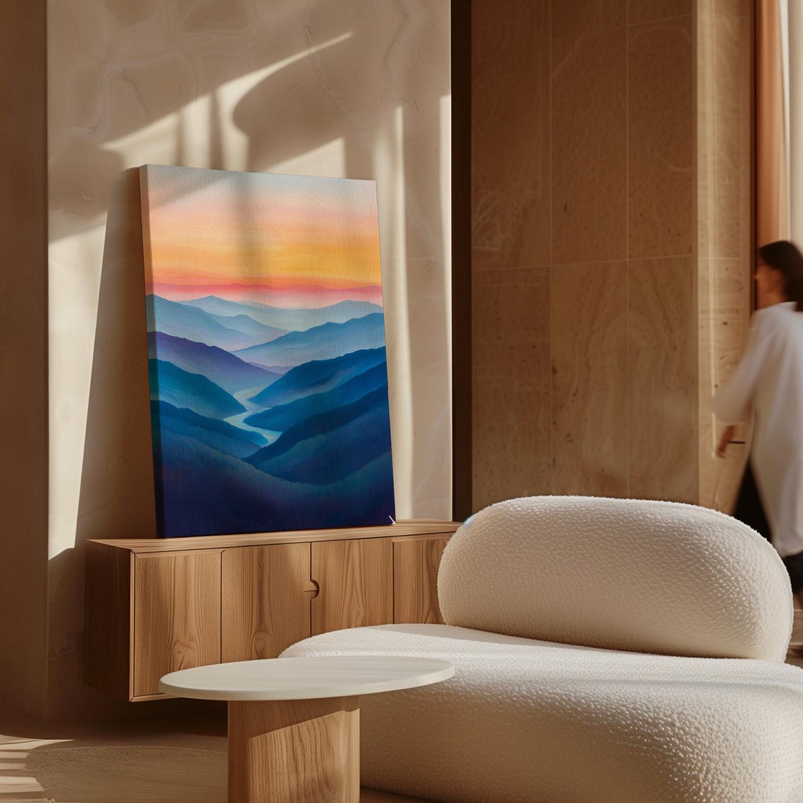 Abstract Mountain Landscape Serene River And Misty Hills At Sunrise Vibrant Sunset Wall Art - Image 4
