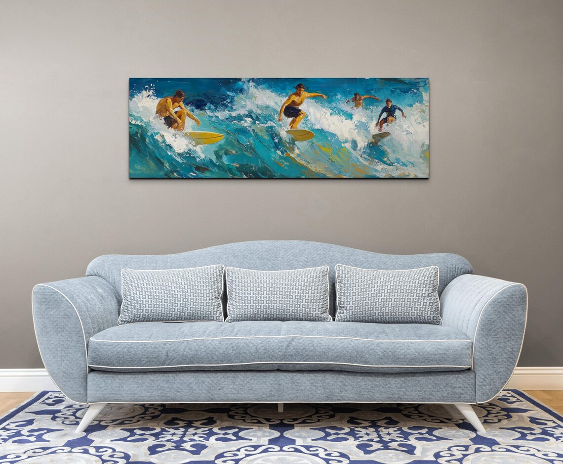 Retro Surfing Panoramic Ocean Landscape Art Print - Image 6