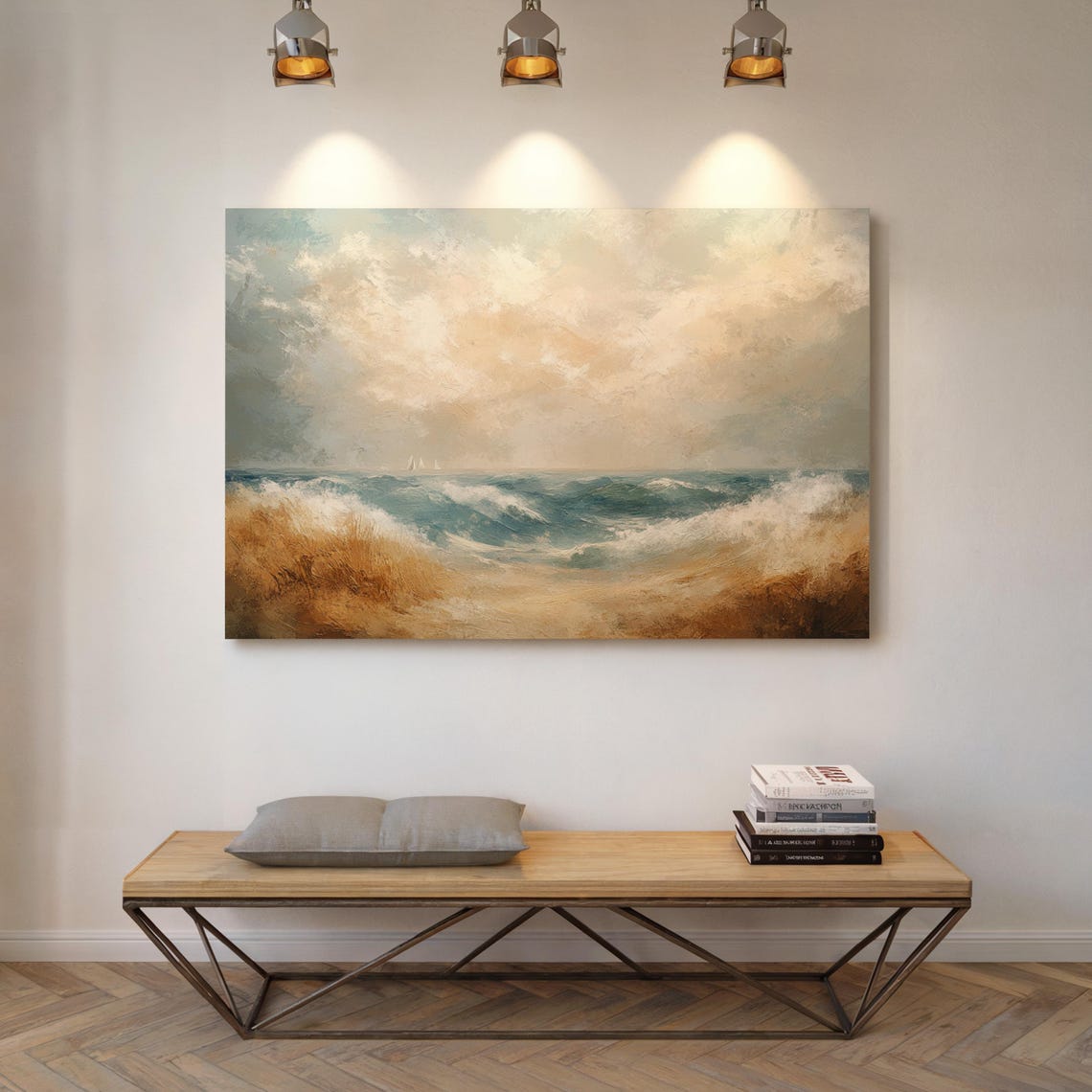 Abstract Turquoise Ocean Waves With Gold Sand Coastal Wall Art - Image 4