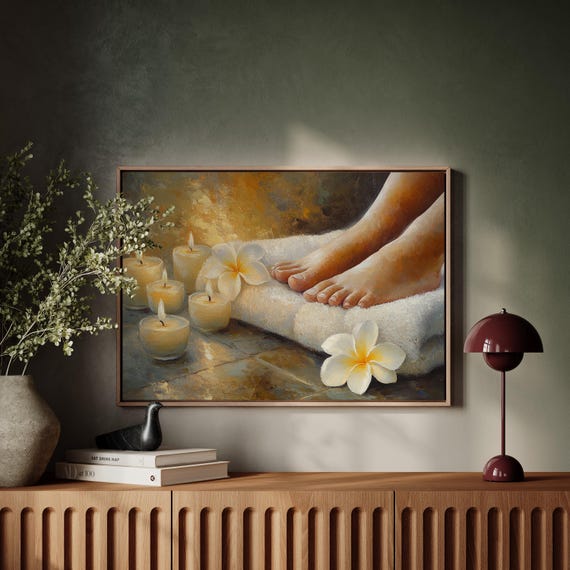 Spa Wall Art Relaxing Candlelight Decor Zen Bathroom Poster Vintage Oil Painting Serenity Print Self Care Retreat Artwork