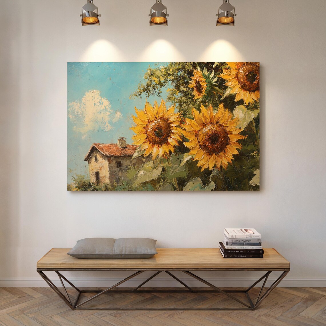 Giant Sunflowers with Rustic Farmhouse Bright Summer Oil Painting Poster - Image 5