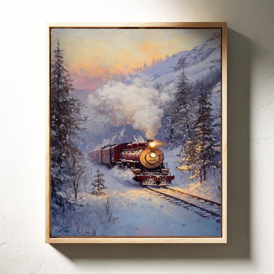 Vintage Steam Train Through Snowy Mountain Pines Dusk Journey Poster - Image 4