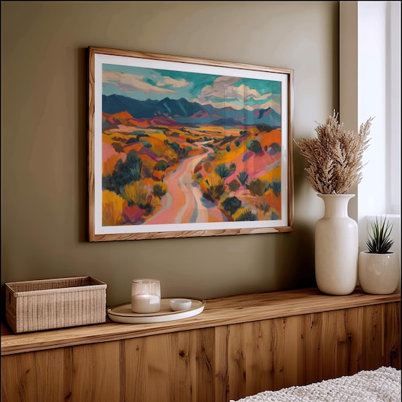 Vibrant Desert Road Landscape Art Print