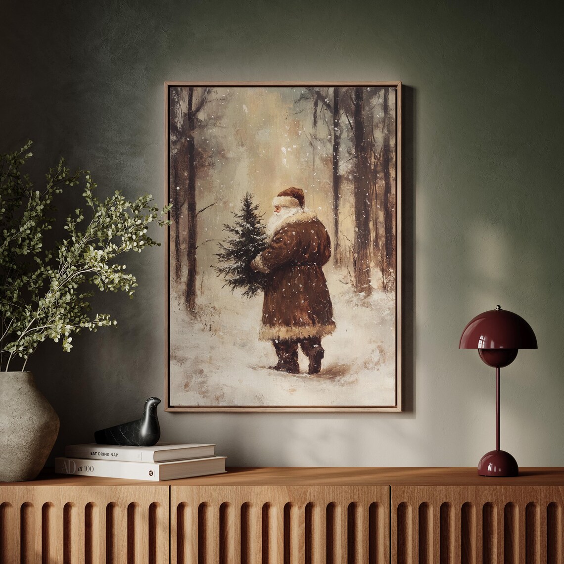 Vintage Santa Claus, Rustic Christmas Scene - Image 7
