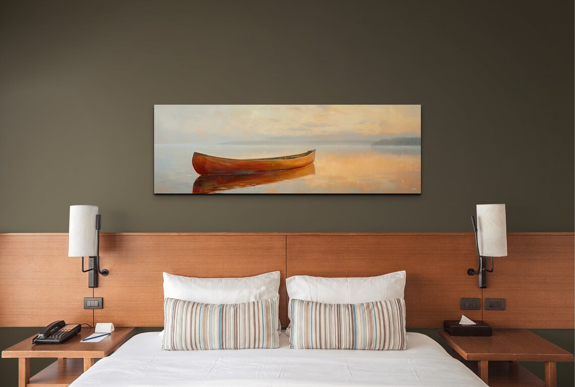 Brown Canoe Art Print, Rustic Lake House Decor - Image 4