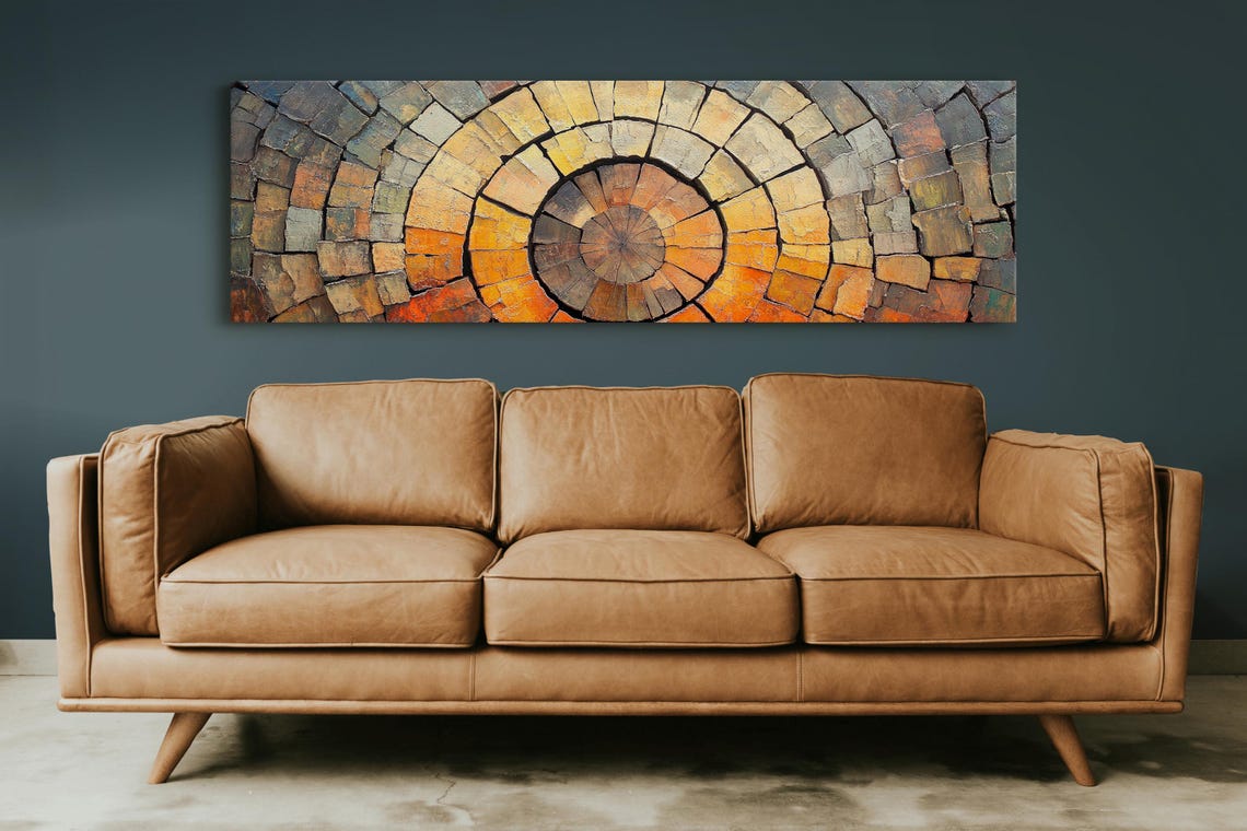Earthy Mosaic Stone Tree Ring Panoramic Abstract Wall Decor Poster