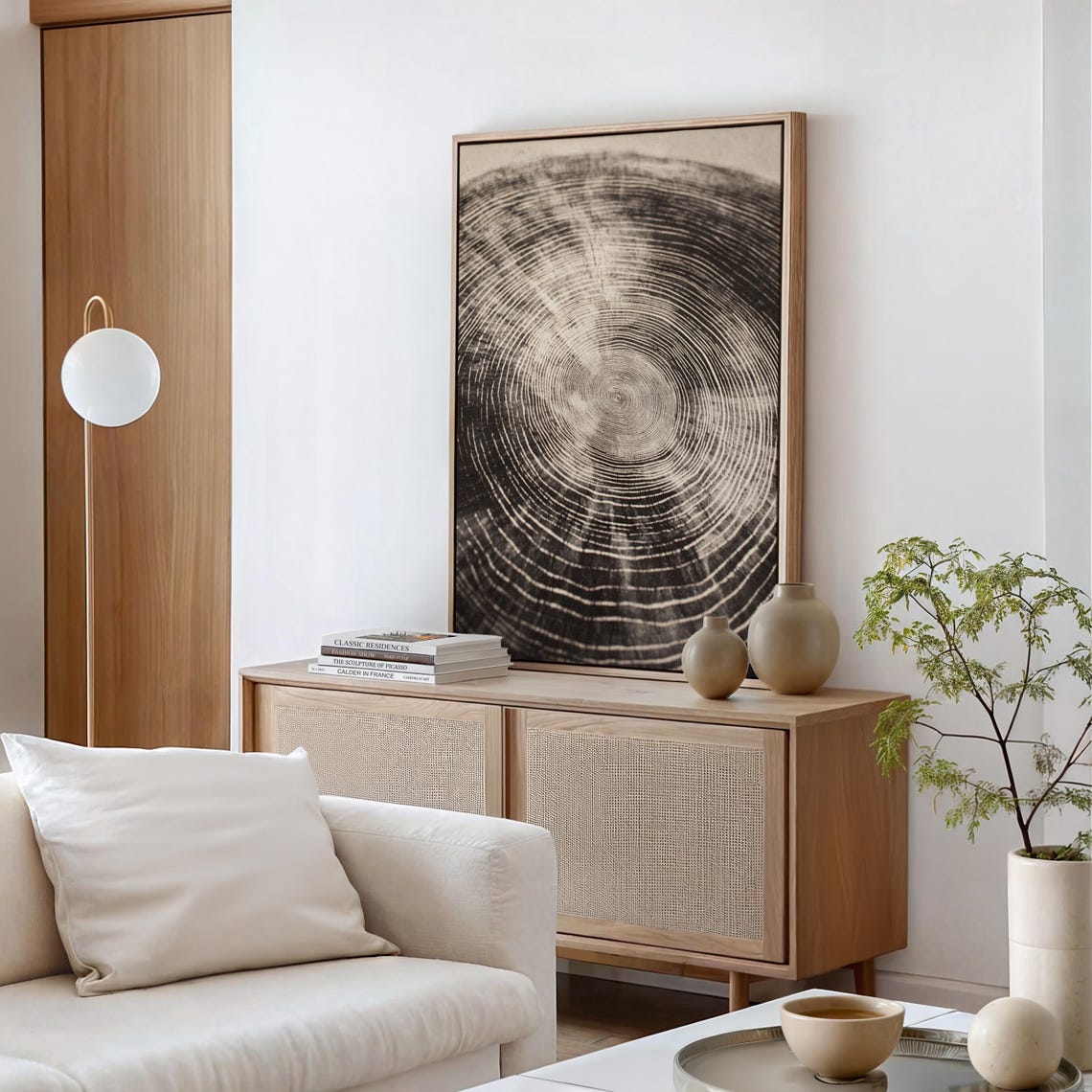 Mesmerizing Woodgrain Ring Art Black And Beige Tree Ring Pattern Organic Texture Wall Print For Modern Nature Inspired Decor