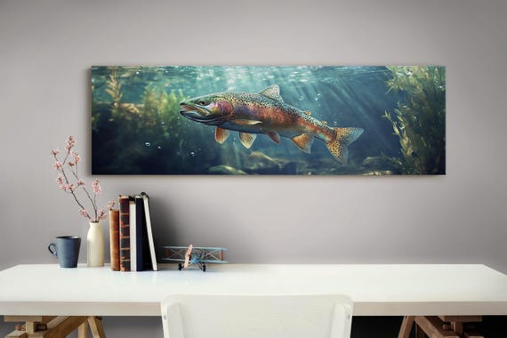 Rainbow Trout Wall Art Fly Fishing Decor Underwater Nature Print Cabin Lodge Rustic Fisherman Gift Lake House Artwork