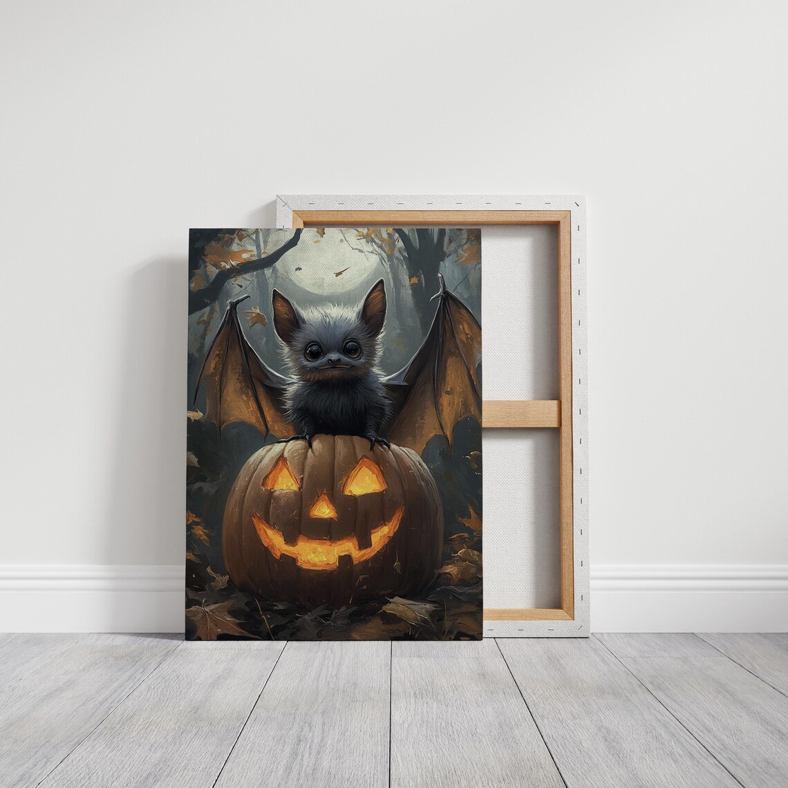 Adorable Bat on Jack O Lantern, Halloween Art - Image 3