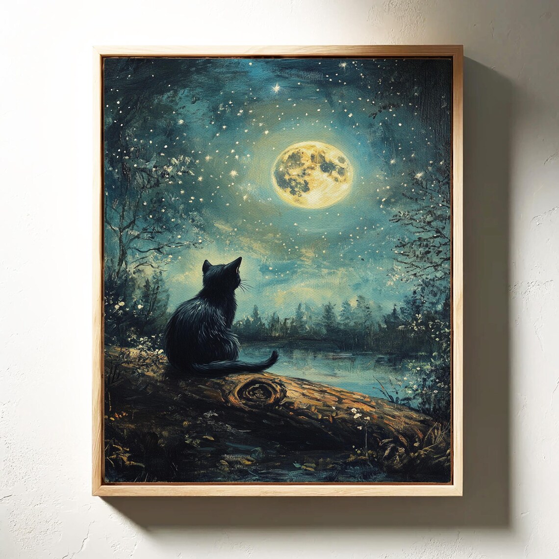 Black Cat Under Moonlight Mystical Night Scene Art Print - Image 7