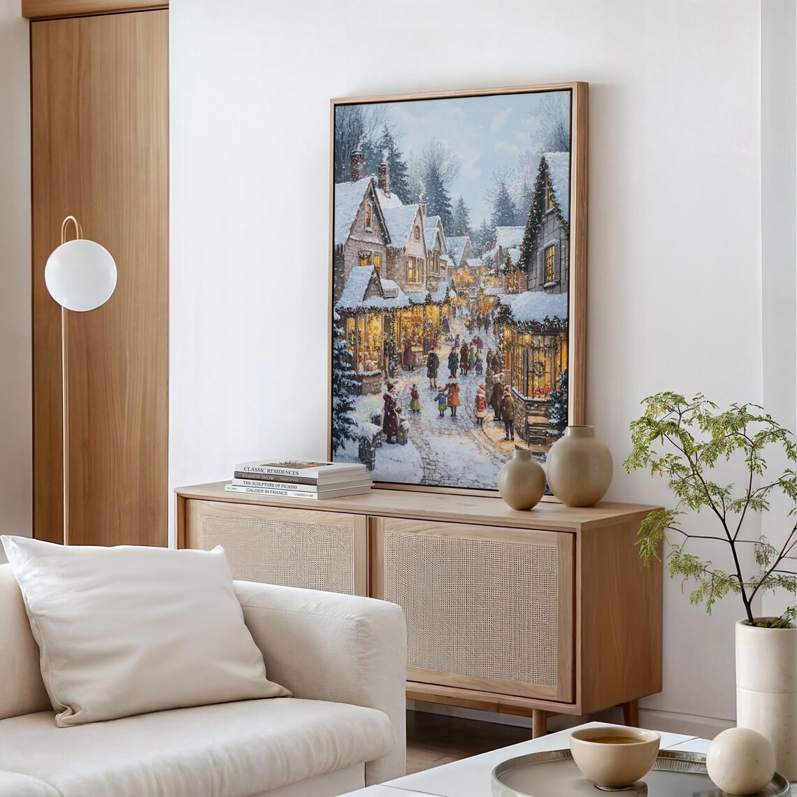 Charming Old Town Christmas Market Street in Winter Snow Art Poster - Image 5