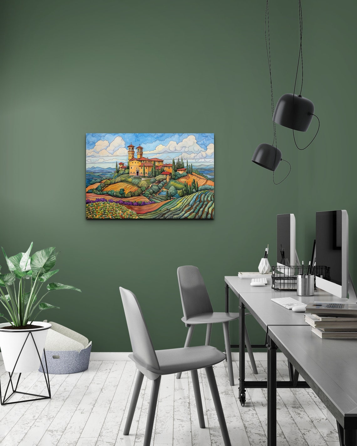 Tuscany In The Style Of Ernst Haeckel Wall Art Print France Rural Vineyard French Hillside Decor Vibrant Painting Olive Grove - Image 4