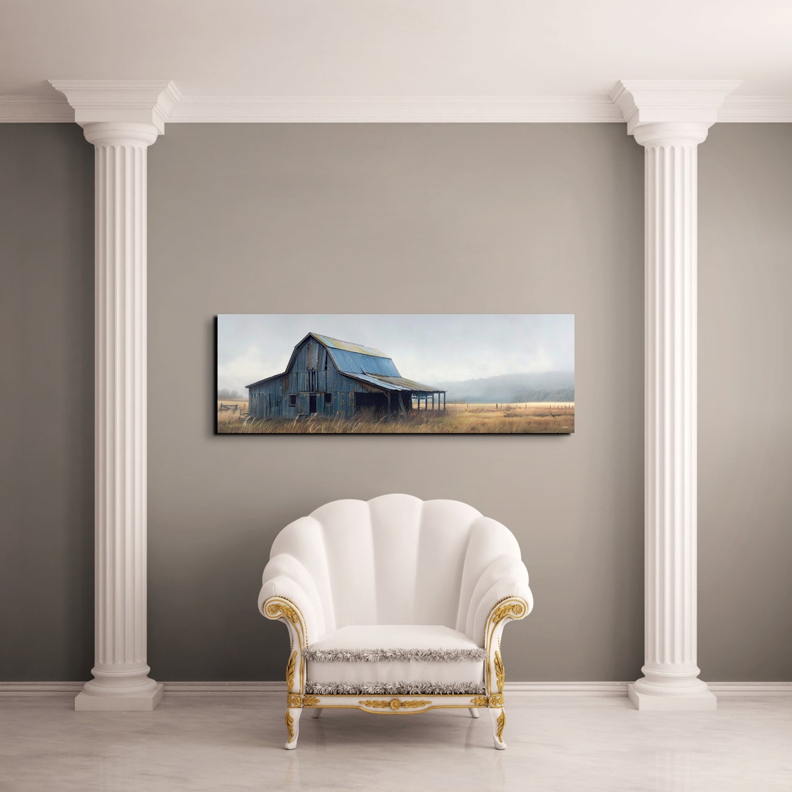 Old Blue Gray Barn In Misty Field Farmhouse Country Art Poster - Image 7