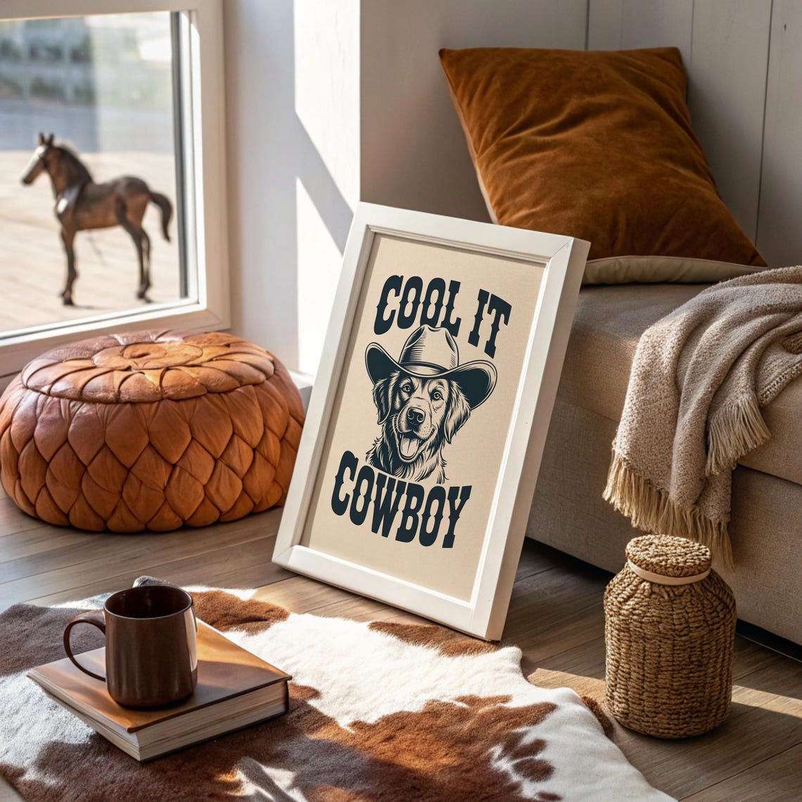 Cool It Cowboy Smiling Dog Wearing Cowboy Hat Funny Animal Poster