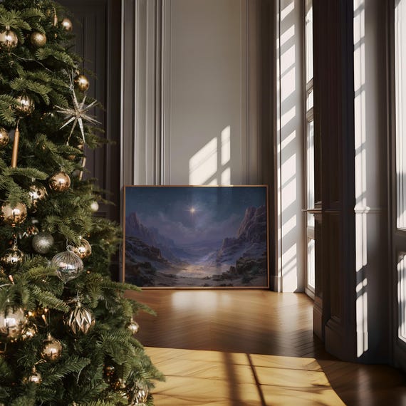 Star Of Bethlehem Over Desert Mountains Painting