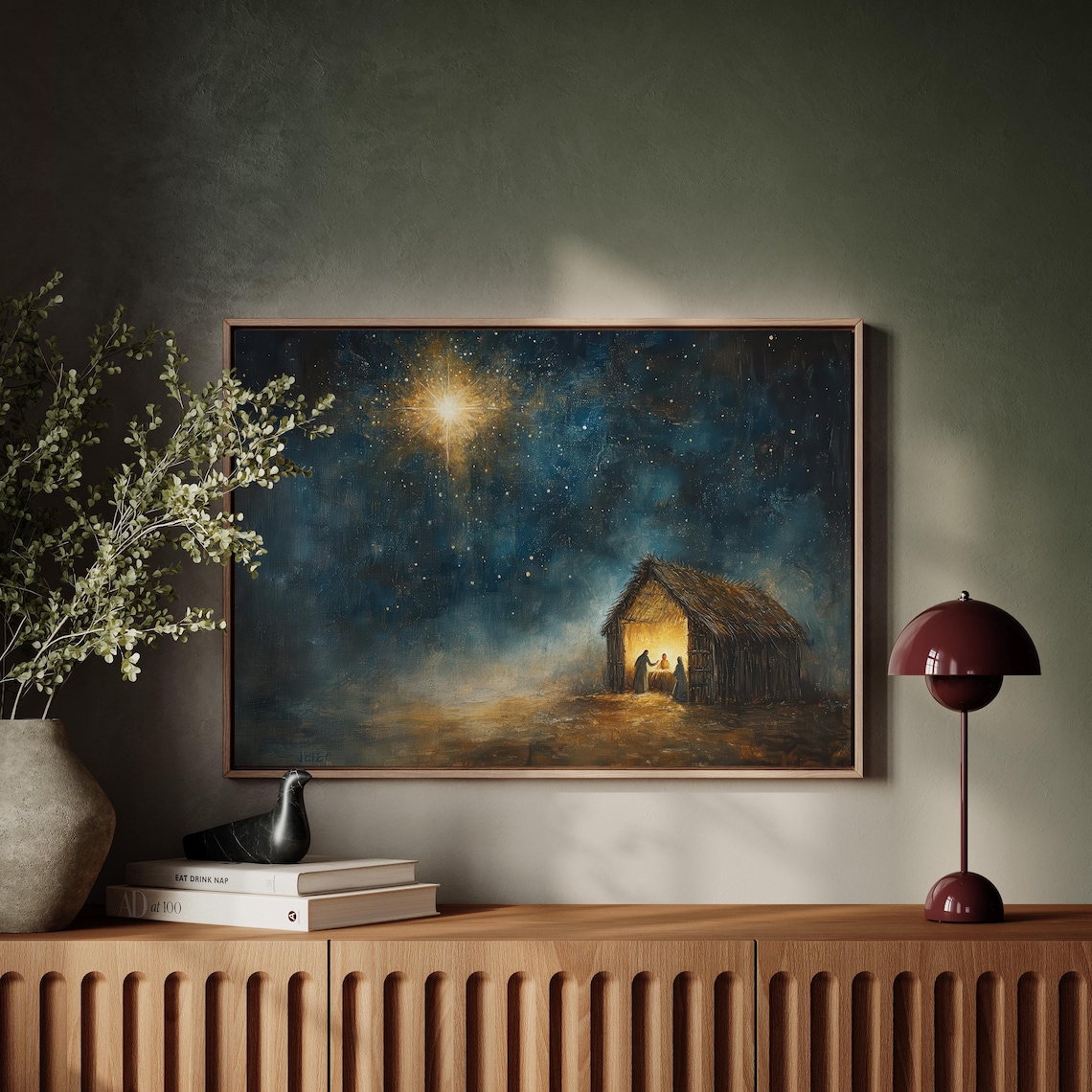 Rustic Nativity Barn Scene, Christmas Art Print - Image 3