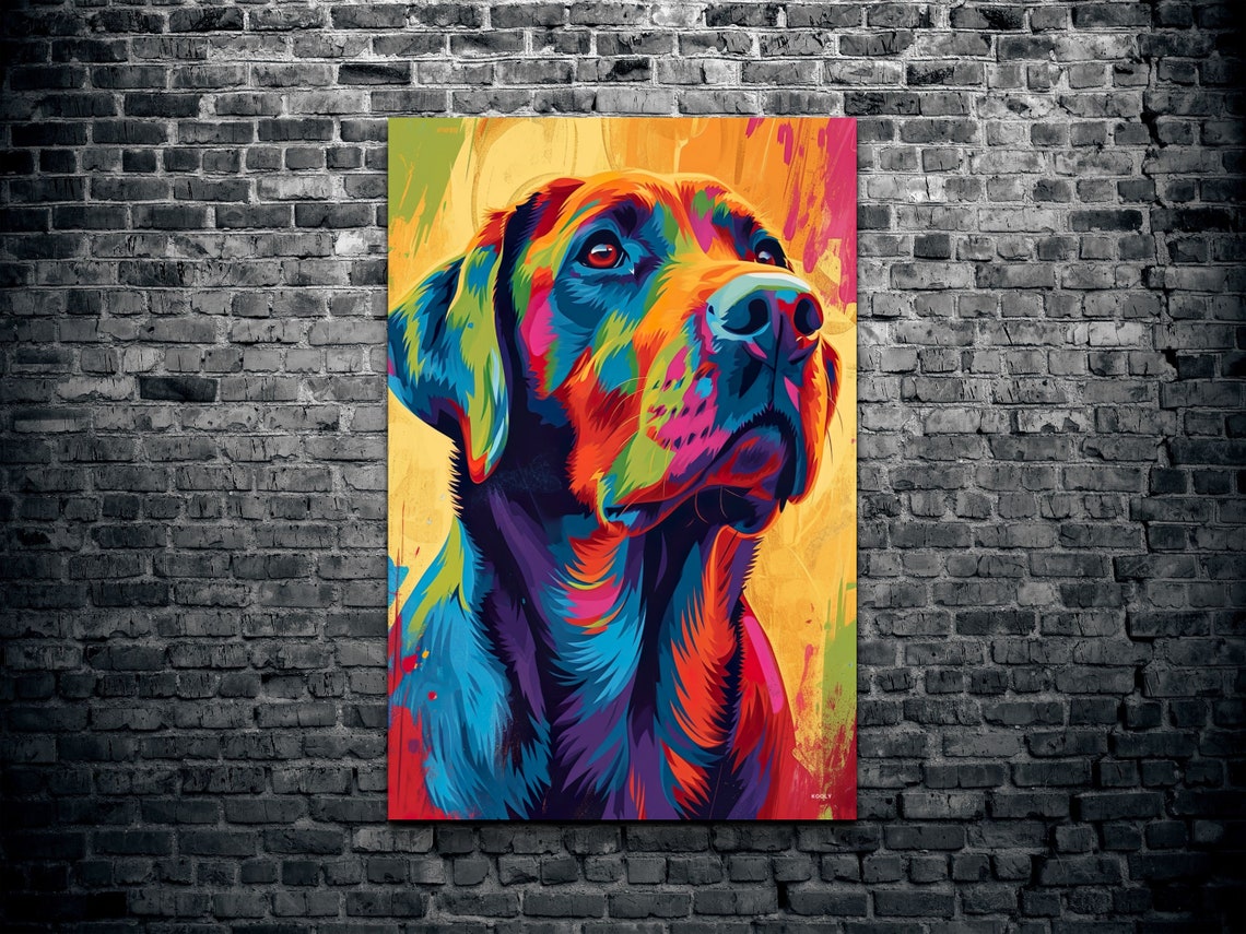 Labrador Retriever Portrait in Dazzling Neon Rainbow Pop Art Poster - Image 2
