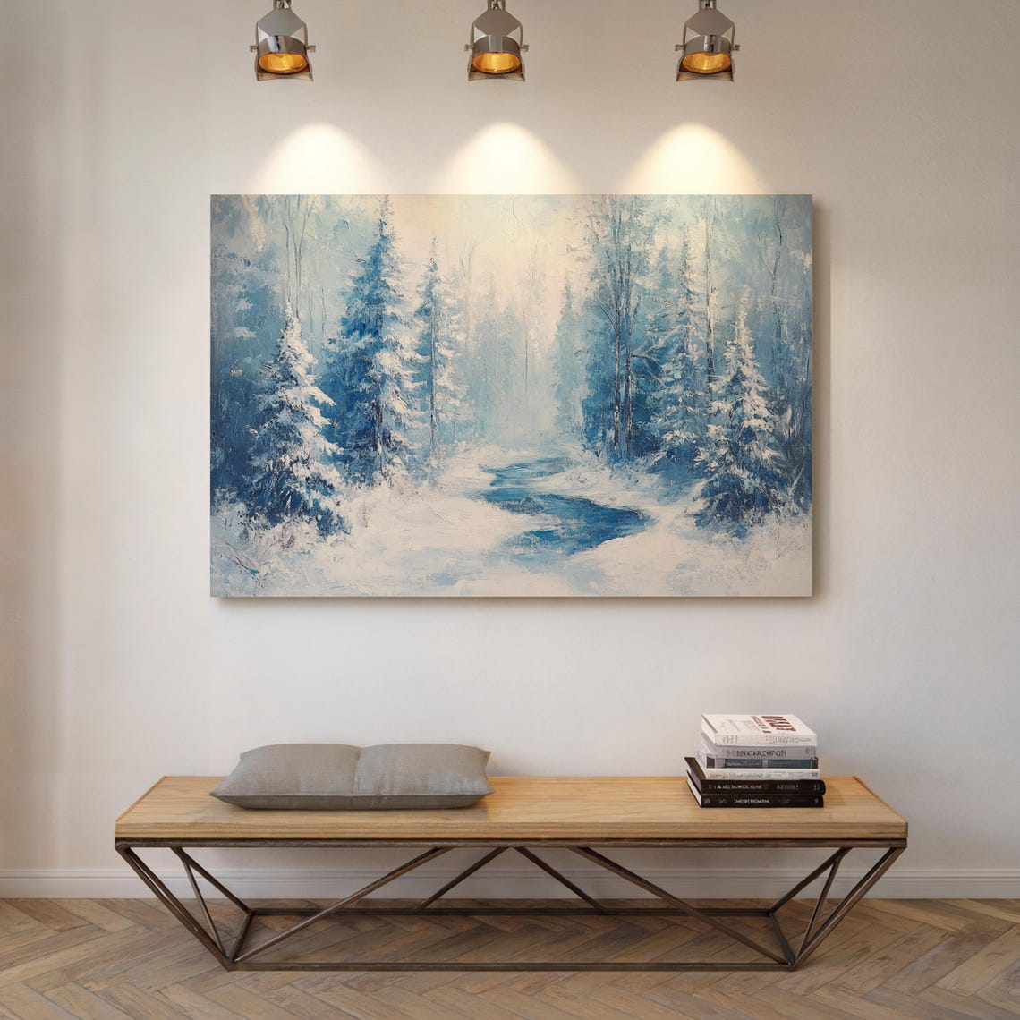 Winter Pine Forest With Misty Stream Snowy Landscape Wall Art - Image 5