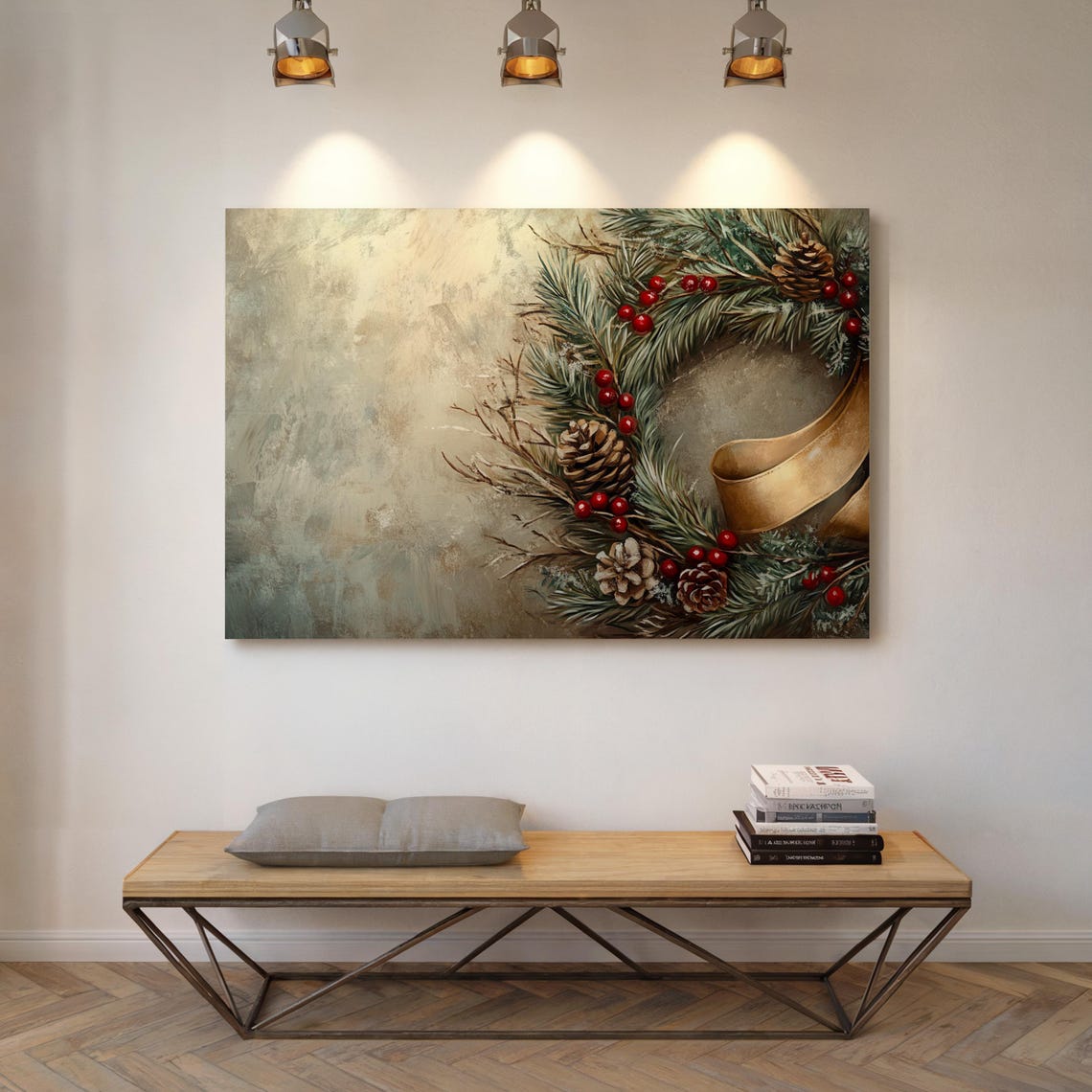 Evergreen Pine Wreath With Gold Ribbon Berries Christmas Wall Poster - Image 4
