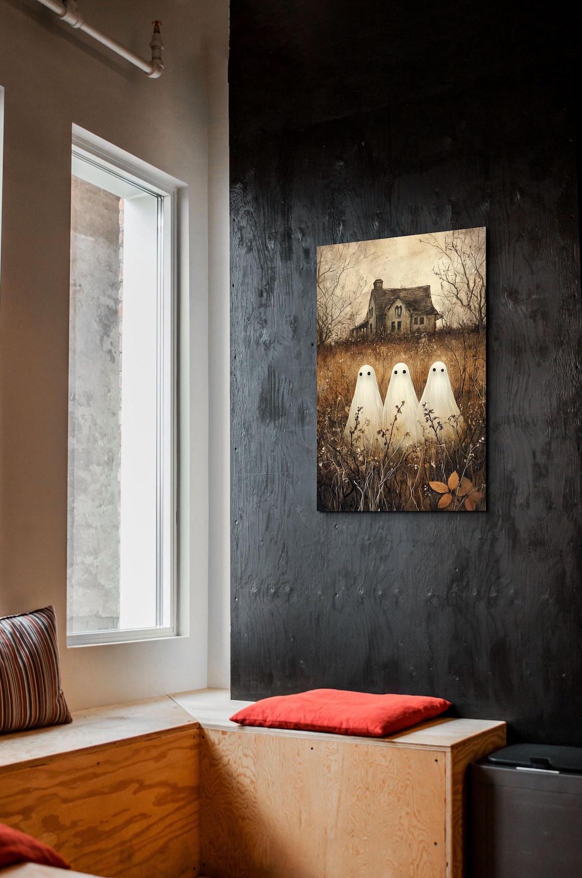 Three Ghost Friends Old Farmhouse Vintage Halloween Art Poster - Image 7