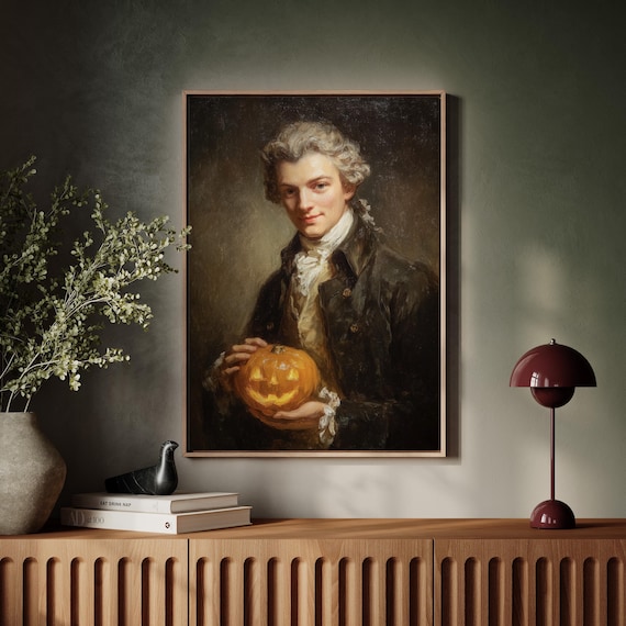 Gentleman Holding Jack O Lantern Vintage Halloween Portrait Poster