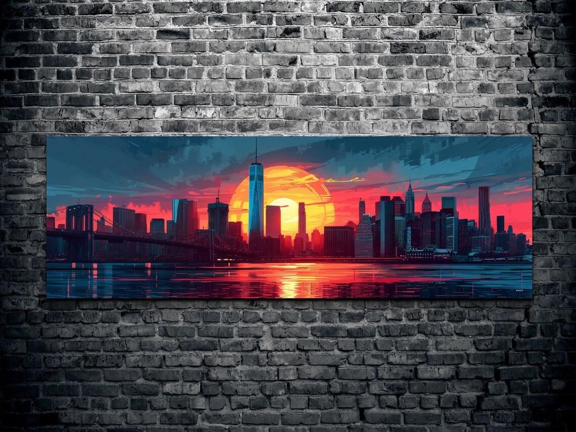 New York City Skyline Sunset Colorful Pop Art Style Wall Art - Image 2