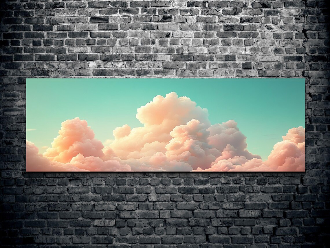 Serene Clouds Pink Teal Landscape Art Print - Image 2
