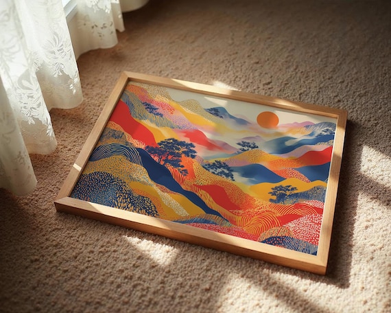 Radiant Colorful Valleys Beneath Rising Sun Abstract Art Poster