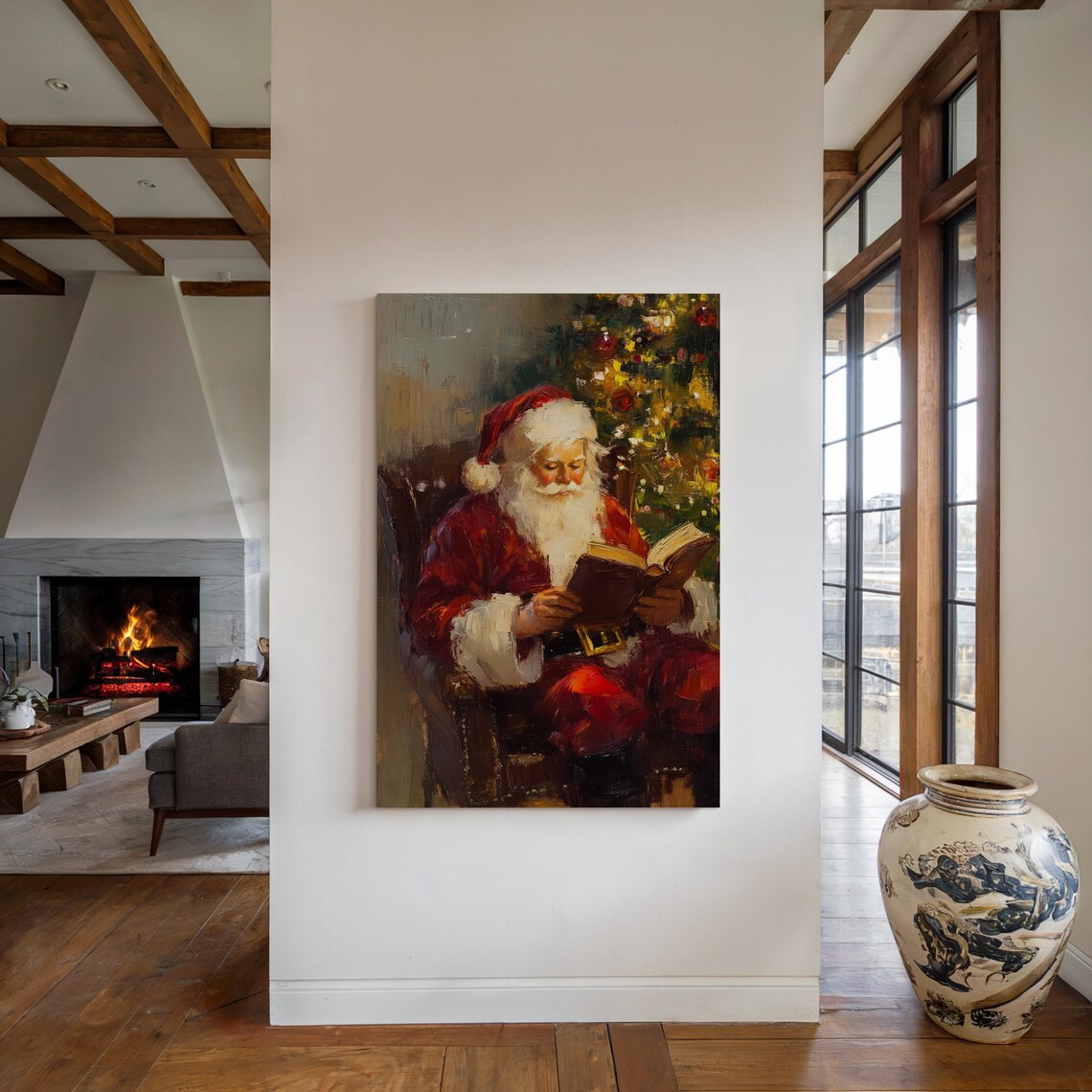 Cozy Santa Reading Book In Armchair Christmas Painting Poster - Image 4