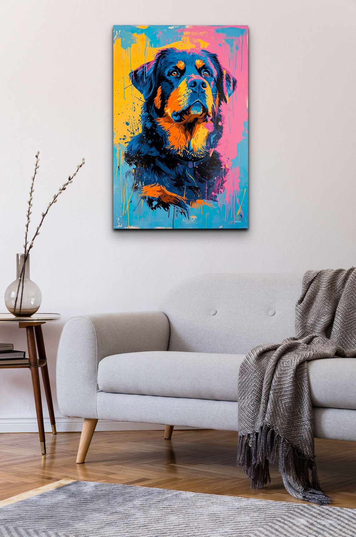 Rottweiler Dog Portrait in Vivid Pink Blue and Yellow Pop Art Poster - Image 5
