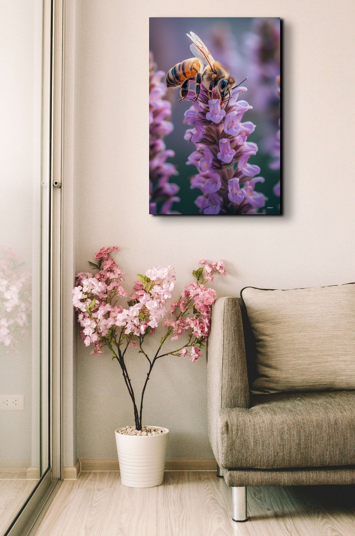 Honey Bee Macro Purple Blossom Pollinating Nature Photo Poster - Image 3