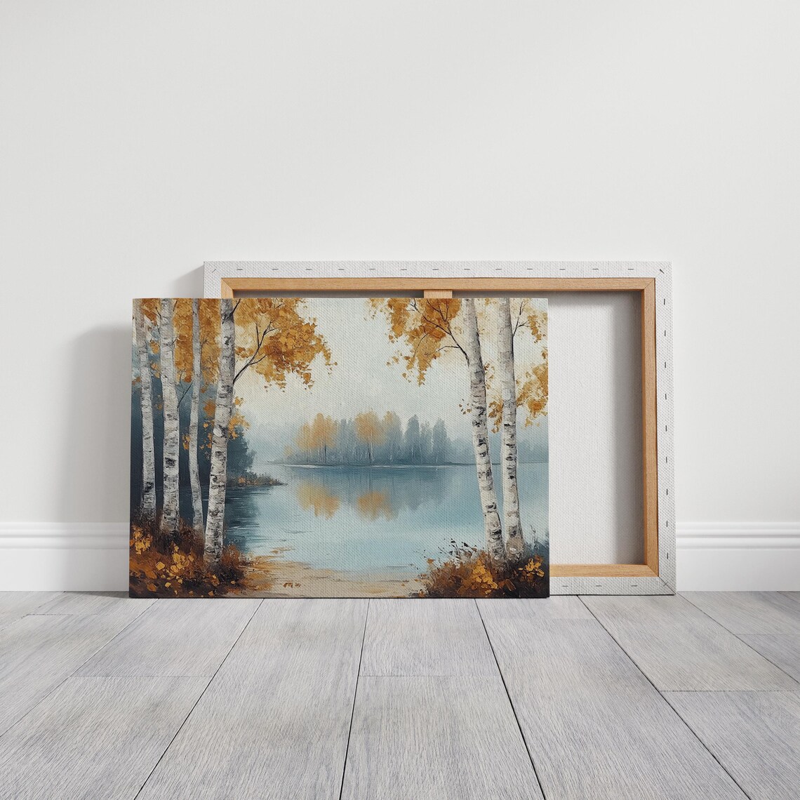 Autumn Birch Tree Landscape, Rustic Lake Scene - Image 3