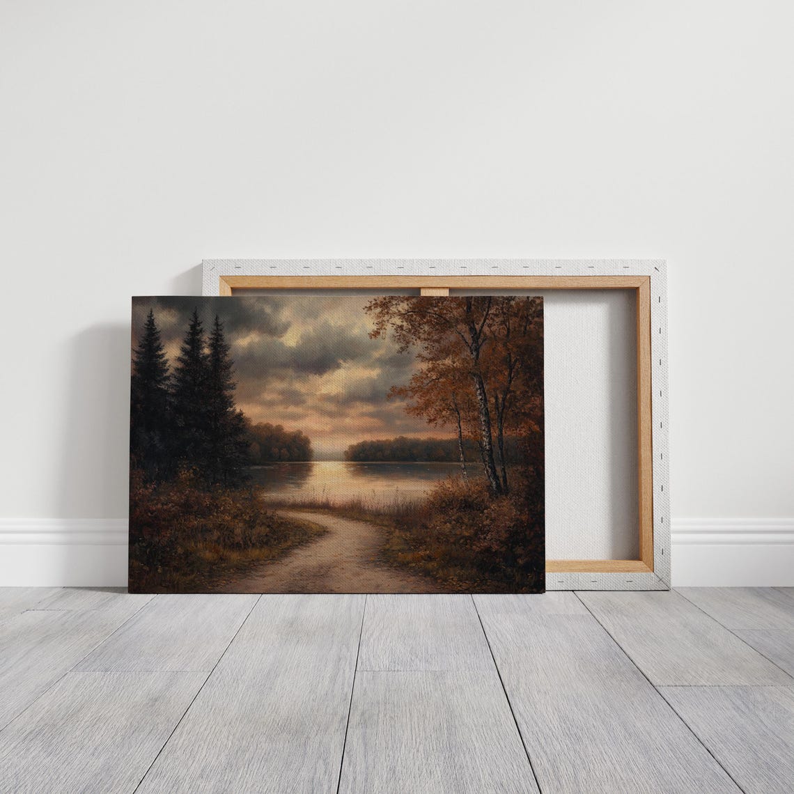 Autumn Sunset Lakeside Path Winding Trail Vintage Oil Landscape Poster - Image 3