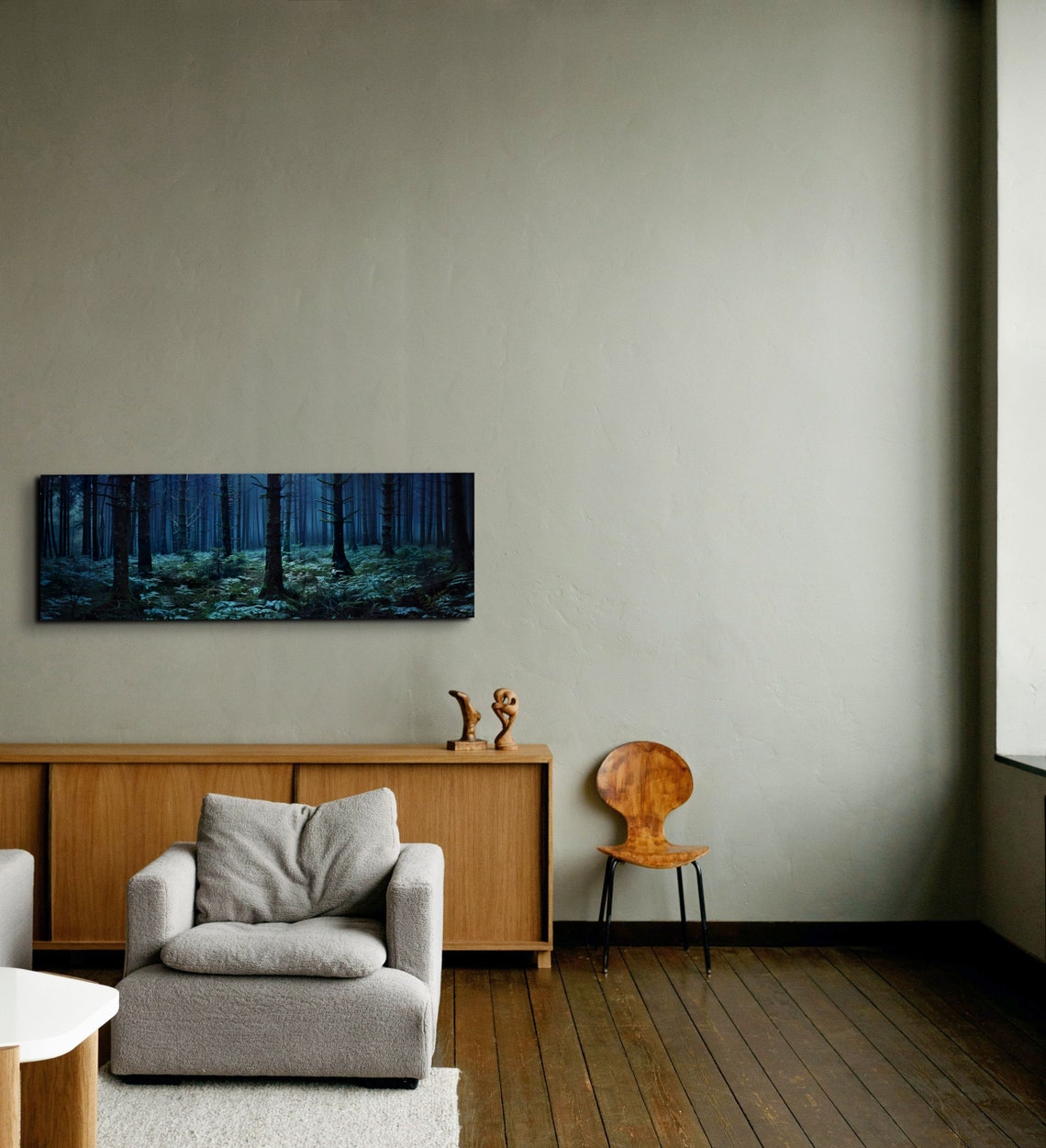 Misty Blue Pine Forest at Dusk Panoramic Nature Landscape Poster - Image 5